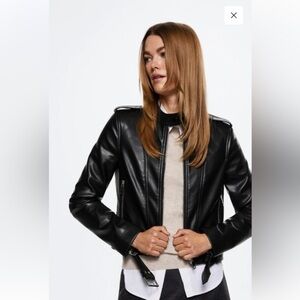 Mango Vegan Leather Black Zipped Biker Boho Edgy Jacket Size XXL